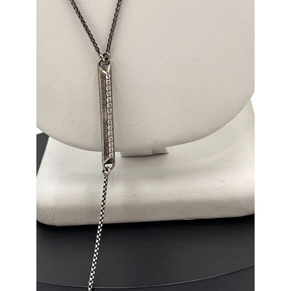 Kendra Scott Shea Antique‎ Silver Pave Bar Lariat Necklace - Picture 4 of 8
